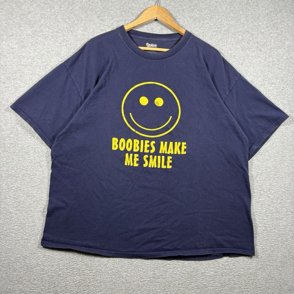 Spencersonline Boobies Make Me Smile T Shirt Mens 2XL Navy Blue Graphic Tee
